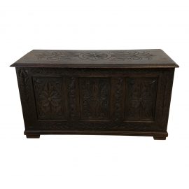 Antique English Oak Carved Wood Trunk Chest