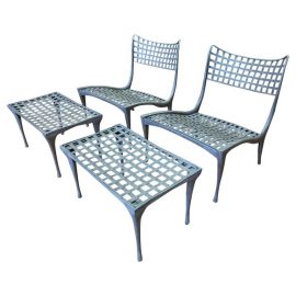 Sol Y Luna Aluminum Outdoor Lounge Chairs + Ottomans by Brown Jordan. Original Price: $3,040