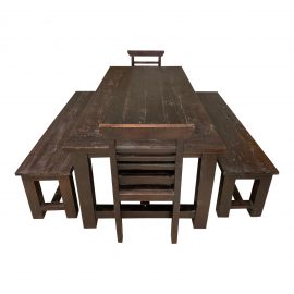 Handcrafted Teak Table + Two Benches + Two Chairs