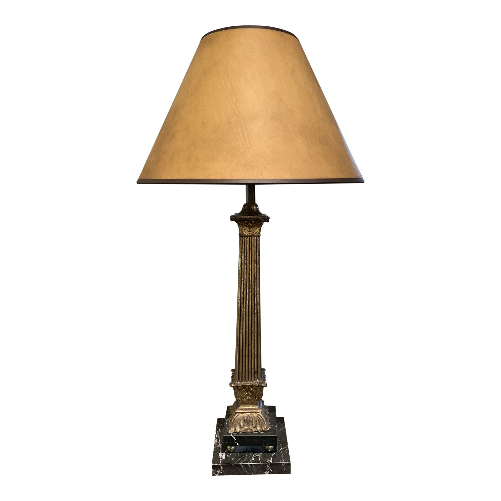 Vintage Marble Base Brass Column Table Lamp With Shade - Design Plus Gallery, image size:1600x1600