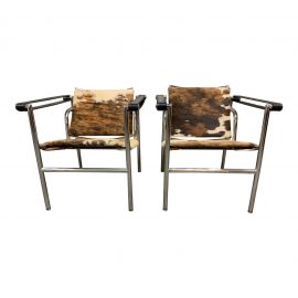 Le Corbusier Style Sling Chairs + Cowhide - a Pair