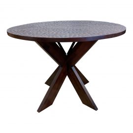 Custom Round Hammered Top + X Base Wood Table