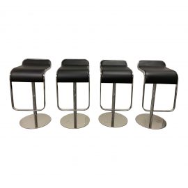Kardiel Lem Black Leather + Chrome Barstools - Set of 4