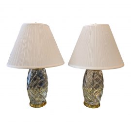 Baccarat Vintage Optical Swirl Crystal Table Lamps - a Pair