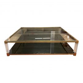 Mid-20th Century Brass + Lucite Large Coffee Table
