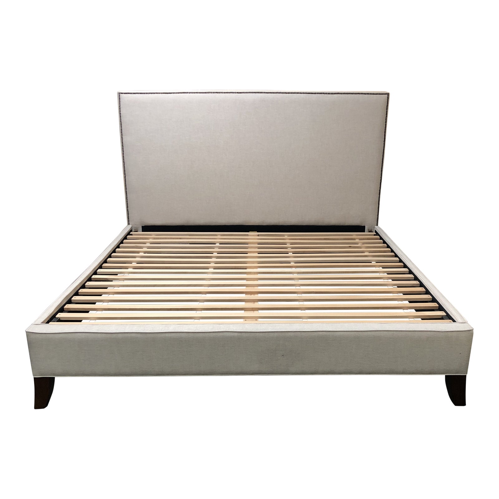 Statement Bed | Queen | Espresso Square Tapered Leg | Emerald Tigresse, image size:1600x1600