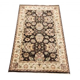 Traditional Handknotted Wool Area Rug in Brown+Ivory+Peach - 3′ × 5′4″