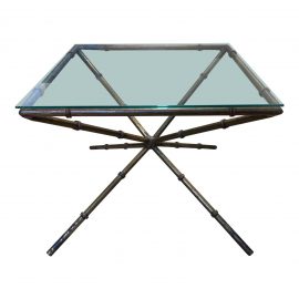 Regency Style Faux Bamboo Metal + Glass Side Table