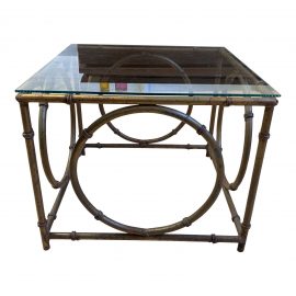 Regency Style Faux Bamboo Metal + Glass Square Side Table
