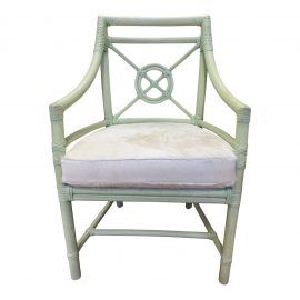 McGuire Sea Foam Green Target Back Rattan Chair + Hide Cushion