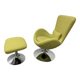 Mid-20th Century Style Green Swivel Chair + Ottoman