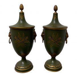 Early 20th Century French Toile Green Metal Urns - a Pair