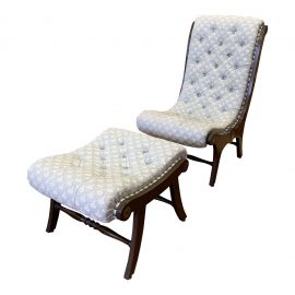 Mid 20th-Century Japanese Style Obi Tufted Chair + Ottoman