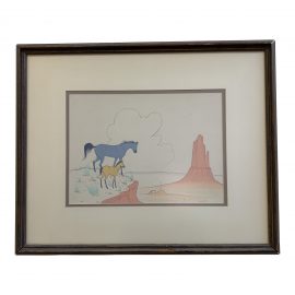 Robert Chee Watercolor + Pencil Original Horses Signed 1970