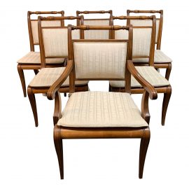 Henredon Cane + Upholstered Sleigh Back Room Chairs - Set of Six