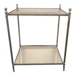 Mid-20th Century Mirror + Glass Silver Side Table