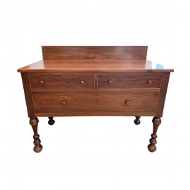 Mid-20th Century Jacobean Maple Rosewood Stained Sideboard + Turned Wood Leg Base