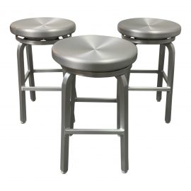 Crate & Barrel Brushed Aluminum Swivel Counter Stools - Set of Three