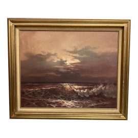 Mid-20th Century Original Ocean Sunset Painting Signed by Braun