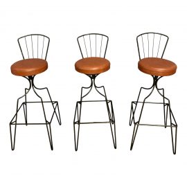 Vintage Mid Century Frederick Weinberg Style Swivel Stools + Leather Seats- Set of 3