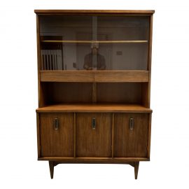 Mid-20th Century Walnut + Glass Hutch