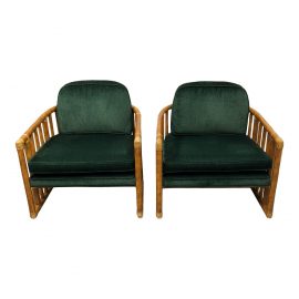 McGuire Bamboo & Leather Wrap Barrel Chairs - a Pair