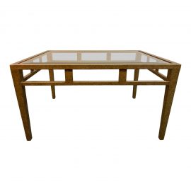 Newman Frey Cassell Tappered Leg Glass Cocktail/Coffee Table. Original Price: $2,641