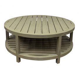 Janis Et Cie Arbor Cocktail Outdoor Coffee Table Round Weathered Teak. Original Price: $2,393