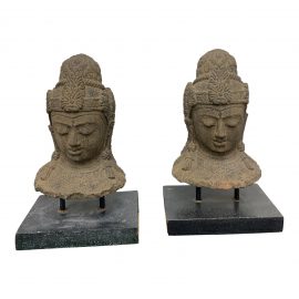 Solid Stone Buddha Heads + Pedestals - a Pair