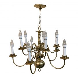 Ten Light Two Tiered Polished Brass Chandelier