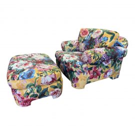Kroll Furniture Floral Lounge Chair + Ottoman