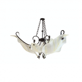 Italian Three Light Frosted Leaf Glass + Metal Chandelier