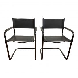 Cantilevered Vinyl Arm Chairs - a Pair