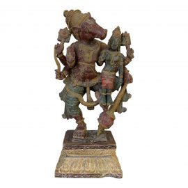 Antique Carved Deity Wood Figure + Stand