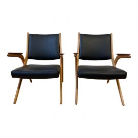 Mid-20th Century Danish Scissor Teak Arm Chairs - a Pair. Original Price: $6,000
