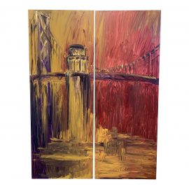 Warren Knapp Original Oil Painting Diptych of San Francisco's Coit Tower + Bay Bridge