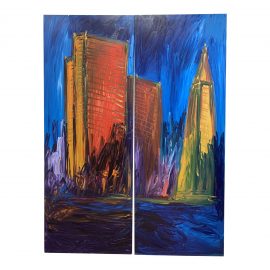 Warren Knapp Original Oil Painting Diptych of San Francisco's Financial District