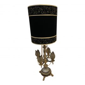 Mid 20 Th Century Moroccan 5 Light Metal Table Lamp With Velvet Shade