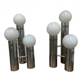 Mid-20th Century Chrome Three Light Table Lamps - a Pair