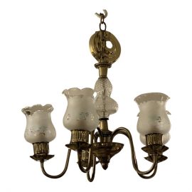 Mid-20th Century 5-Light Floral Shades + Brass Finish Chandelier