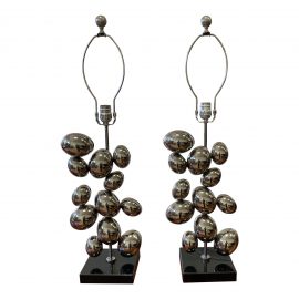 Mid-20th Century Style Chrome Finish Metal Sculptural Lamps - a Pair