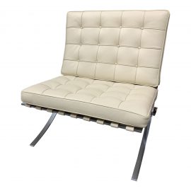 Knoll Miles VanDeRohe Barcelona White Leather Lounge Chair