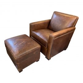 NEW Custom Design Lewis Leather Chair + Ottoman