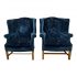 Drexel Heritage Velvet Blue Wingback Arm Chairs - a Pair