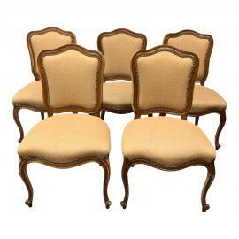 Distressed Bergere Side Chairs + Nailhead Trim - Set of Five