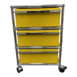 USM Yellow Three Drawer Mobile Cabinet. Original Price: $2,034