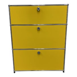 USM Fritz Haller Yellow Dresser Three Drawer Cabinet. Original Price: $2,738