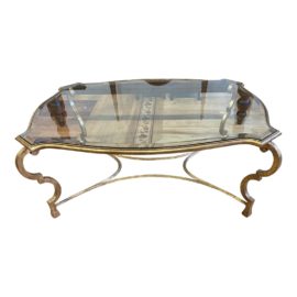 Hollywood Regency Gregorius Pineo Custom Glass + Gold Leaf Coffee Table. Original Price: $9,170