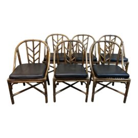 McGuire Bentwood + Black Leather Chairs - Set of 6