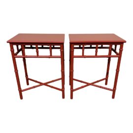 Pair of Mid-20th Century Red Faux Bamboo Accent Tables